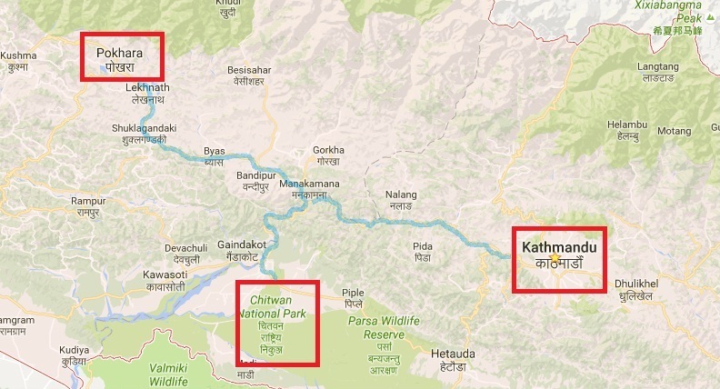 Kathmandu Chitwan Pokhara map